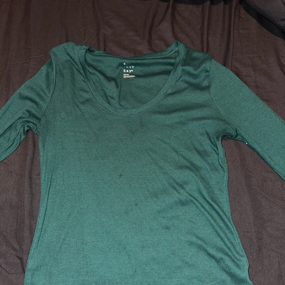 A New Day Green Fitted 3/4 Sleeve T-Shirt
